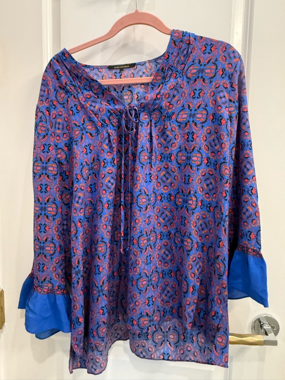 Kobi Halperin Purple and Blue Printed Tie-Neck Tunic